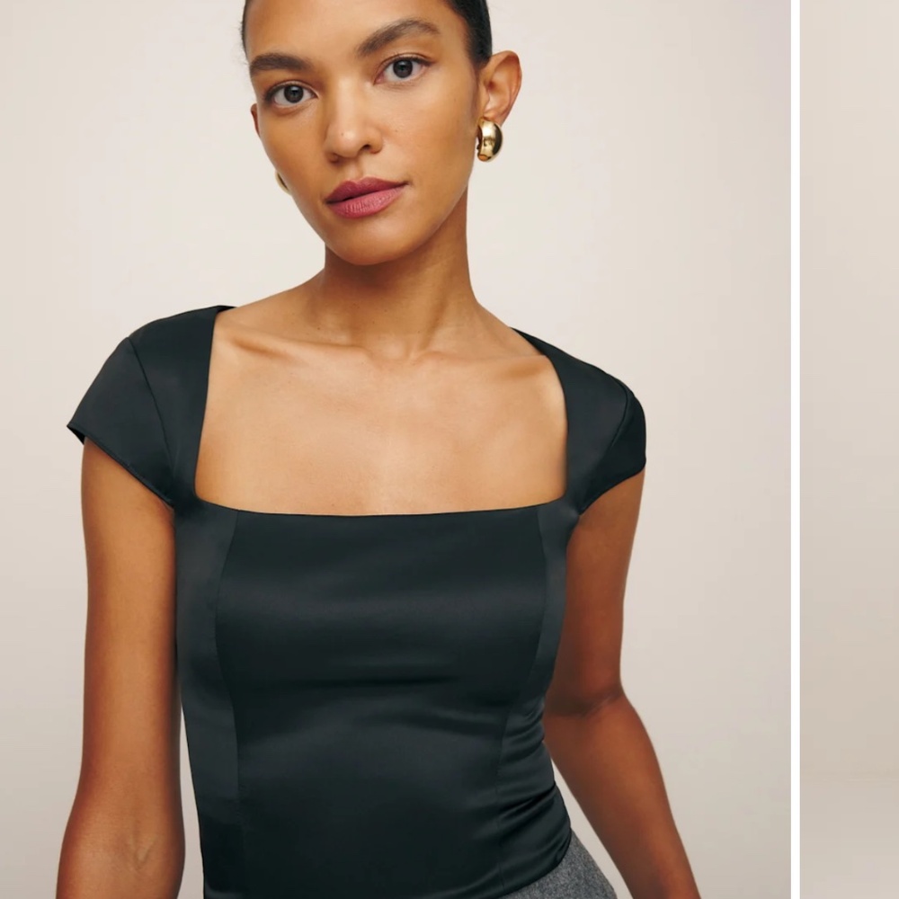 Reformation Cora Satin Top Black - Size 2 - Picture 2 of 7